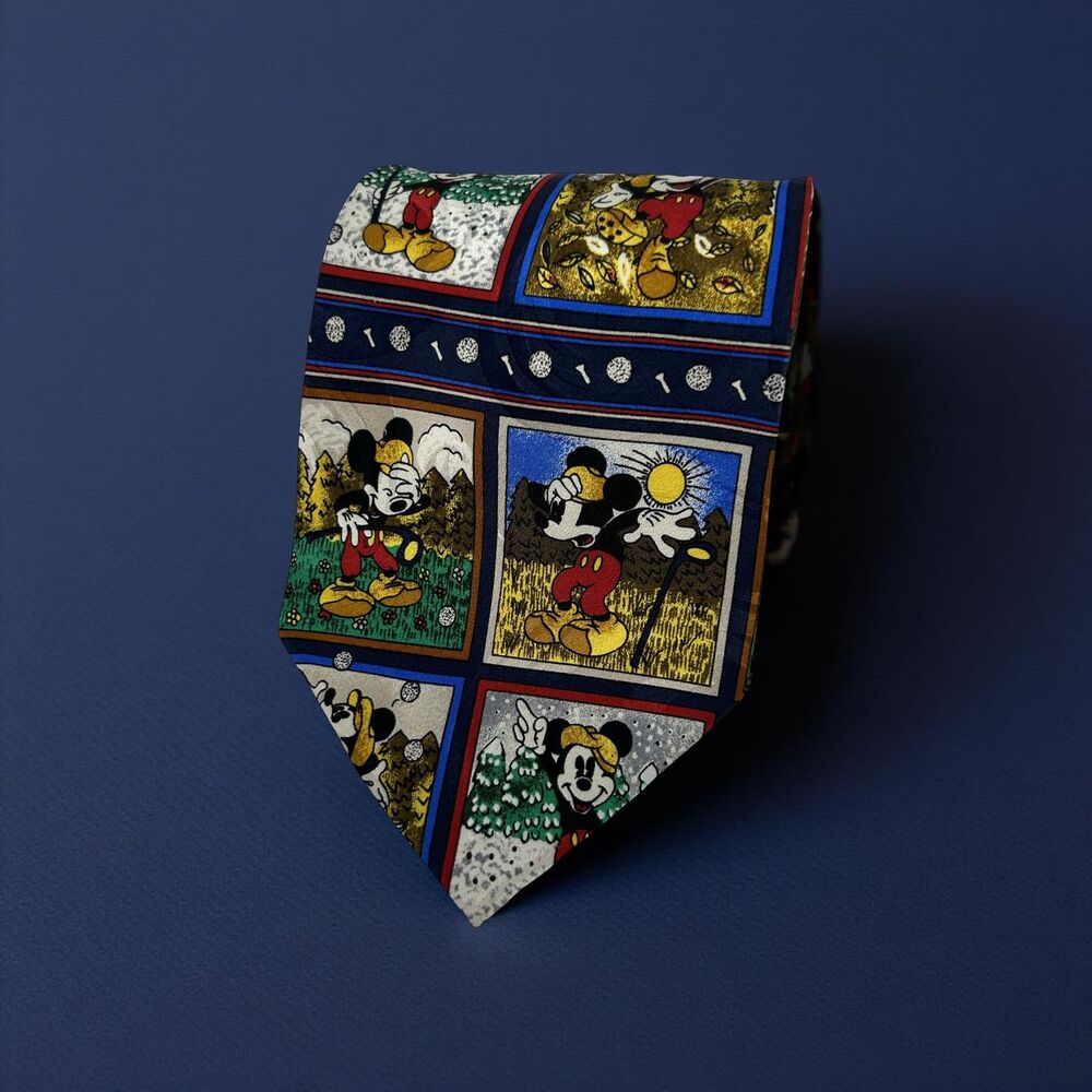 Vintage Disney Mickey Mouse Golf Seasons Tie 100% Silk 60.75” x 3"